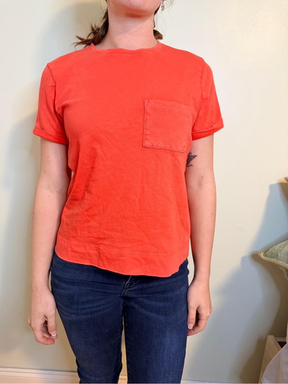 Athleta Orange Pocket Tee T-Shirt Size Small 100% Cotton